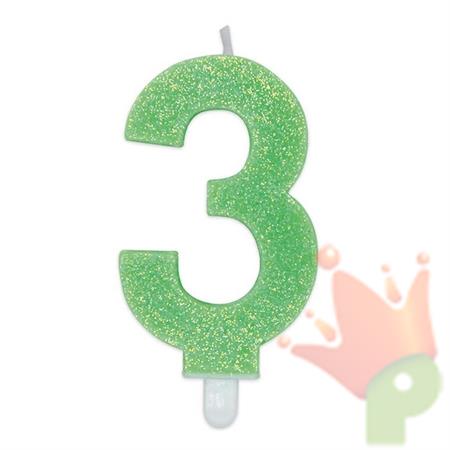 CANDELINA NUMERO 3 DI CERA SWEETY VERDE GLITTER 9CM