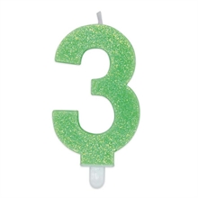 CANDELINA NUMERO 3 DI CERA SWEETY VERDE GLITTER 9CM