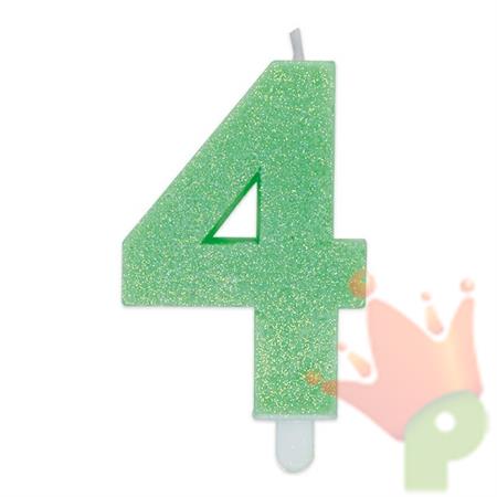 CANDELINA NUMERO 4 DI CERA SWEETY VERDE GLITTER 9CM