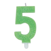 CANDELINA NUMERO 5 DI CERA SWEETY VERDE GLITTER 9CM