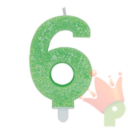 CANDELINA NUMERO 6 DI CERA SWEETY VERDE GLITTER 9CM