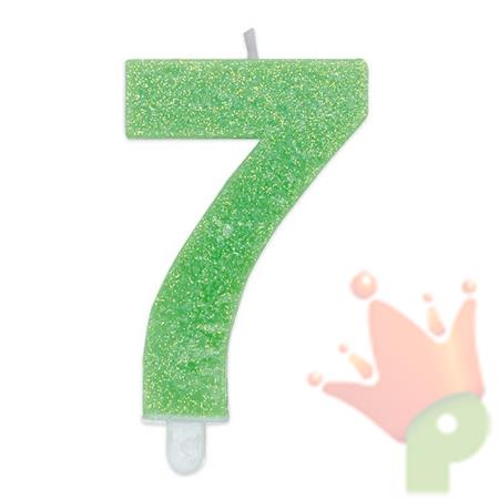 CANDELINA NUMERO 7 DI CERA SWEETY VERDE GLITTER 9CM