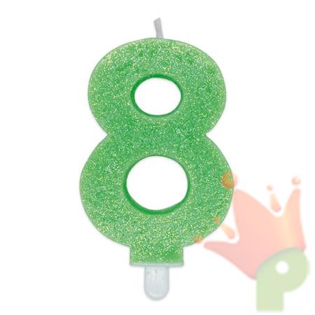 CANDELINA NUMERO 8 DI CERA SWEETY VERDE GLITTER 9CM