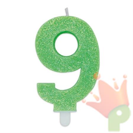 CANDELINA NUMERO 9 DI CERA SWEETY VERDE GLITTER 9CM