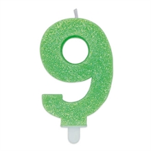 CANDELINA NUMERO 9 DI CERA SWEETY VERDE GLITTER 9CM
