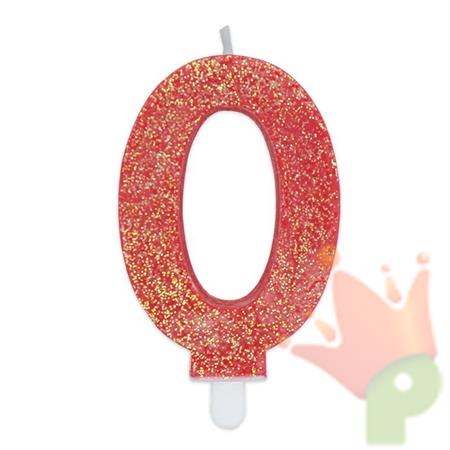CANDELINA NUMERO 0 DI CERA SWEETY ROSSO GLITTER 9CM
