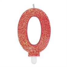 CANDELINA NUMERO 0 DI CERA SWEETY ROSSO GLITTER 9CM