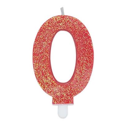 CANDELINA NUMERO 0 DI CERA SWEETY ROSSO GLITTER 9CM