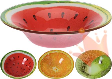 PIATTO FONDO IN VETRO 16 CM FRUTTA 3 ASS