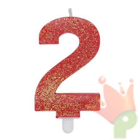 CANDELINA NUMERO 2 DI CERA SWEETY ROSSO GLITTER 9CM