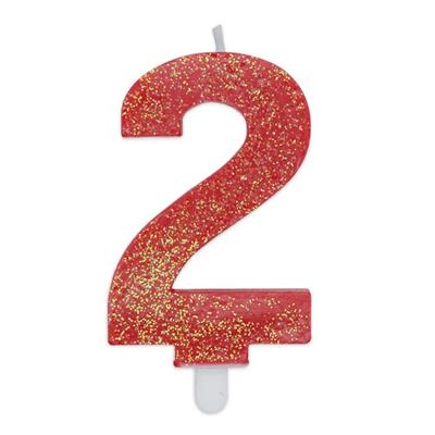 CANDELINA NUMERO 2 DI CERA SWEETY ROSSO GLITTER 9CM