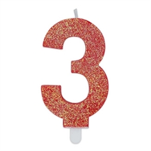CANDELINA NUMERO 3 DI CERA SWEETY ROSSO GLITTER 9CM