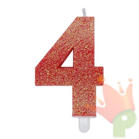 CANDELINA NUMERO 4 DI CERA SWEETY ROSSO GLITTER 9CM