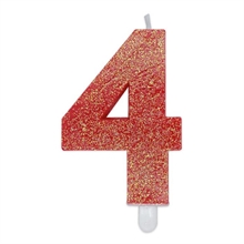 CANDELINA NUMERO 4 DI CERA SWEETY ROSSO GLITTER 9CM