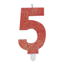 CANDELINA NUMERO 5 DI CERA SWEETY ROSSO GLITTER 9CM