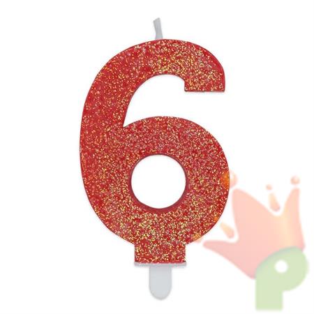 CANDELINA NUMERO 6 DI CERA SWEETY ROSSO GLITTER 9CM