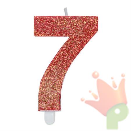 CANDELINA NUMERO 7 DI CERA SWEETY ROSSO GLITTER 9CM