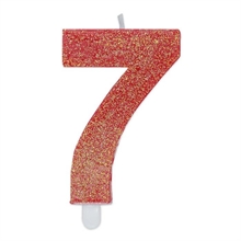 CANDELINA NUMERO 7 DI CERA SWEETY ROSSO GLITTER 9CM