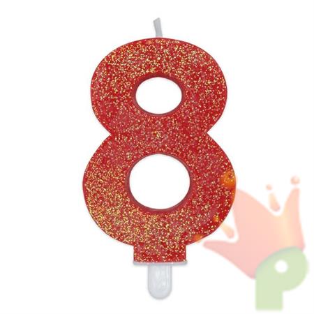 CANDELINA NUMERO 8 DI CERA SWEETY ROSSO GLITTER 9CM