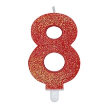CANDELINA NUMERO 8 DI CERA SWEETY ROSSO GLITTER 9CM