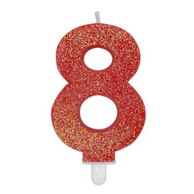 CANDELINA NUMERO 8 DI CERA SWEETY ROSSO GLITTER 9CM