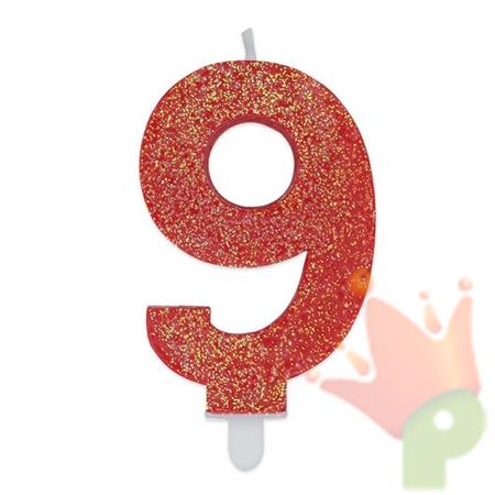 CANDELINA NUMERO 9 DI CERA SWEETY ROSSO GLITTER 9CM