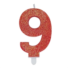 CANDELINA NUMERO 9 DI CERA SWEETY ROSSO GLITTER 9CM