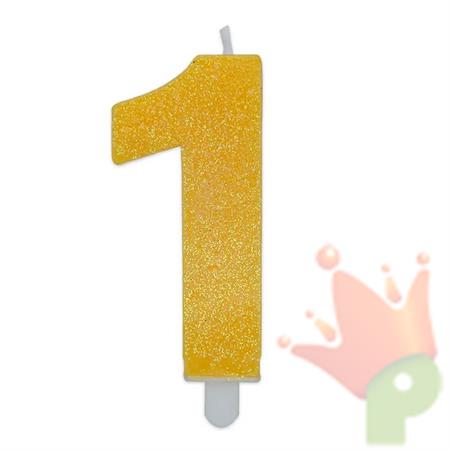 CANDELINA NUMERO 1 DI CERA SWEETY GIALLO GLITTER 9CM