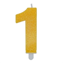 CANDELINA NUMERO 1 DI CERA SWEETY GIALLO GLITTER 9CM