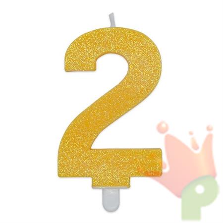 CANDELINA NUMERO 2 DI CERA SWEETY GIALLO GLITTER 9CM