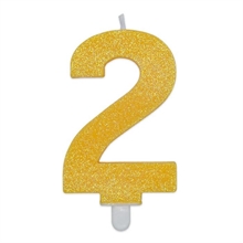 CANDELINA NUMERO 2 DI CERA SWEETY GIALLO GLITTER 9CM