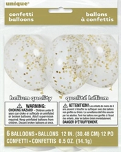 PALLONCINI 12INCH 30CM TRASPARENTI CORIANDOLI ORO 6PZ