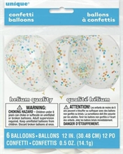 PALLONCINI 12INCH 30CM TRASPARENTI CORIANDOLI MULTICOLOR 6PZ