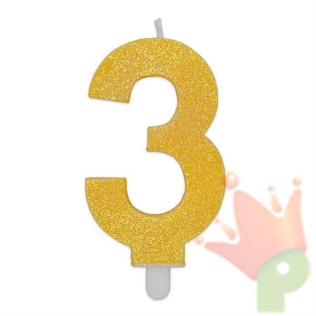 CANDELINA NUMERO 3 DI CERA SWEETY GIALLO GLITTER 9CM