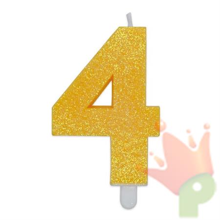 CANDELINA NUMERO 4 DI CERA SWEETY GIALLO GLITTER 9CM