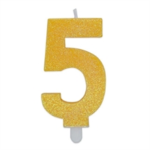 CANDELINA NUMERO 5 DI CERA SWEETY GIALLO GLITTER 9CM
