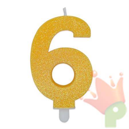 CANDELINA NUMERO 6 DI CERA SWEETY GIALLO GLITTER 9CM