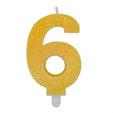 CANDELINA NUMERO 6 DI CERA SWEETY GIALLO GLITTER 9CM