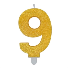 CANDELINA NUMERO 9 DI CERA SWEETY GIALLO GLITTER 9CM