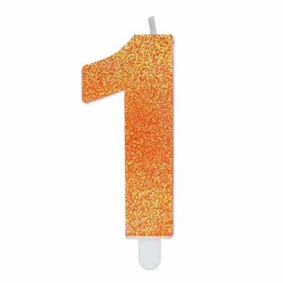 CANDELINA NUMERO 1 DI CERA SWEETY ARANCIO GLITTER 9CM