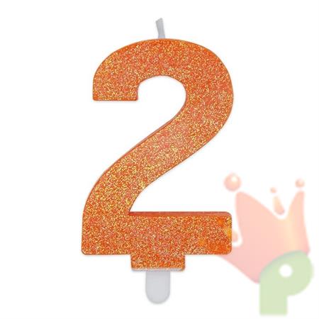 CANDELINA NUMERO 2 DI CERA SWEETY ARANCIO GLITTER 9CM
