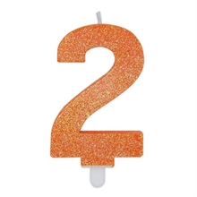 CANDELINA NUMERO 2 DI CERA SWEETY ARANCIO GLITTER 9CM