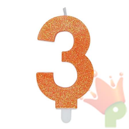CANDELINA NUMERO 3 DI CERA SWEETY ARANCIO GLITTER 9CM