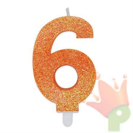 CANDELINA NUMERO 6 DI CERA SWEETY ARANCIO GLITTER 9CM