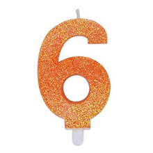 CANDELINA NUMERO 6 DI CERA SWEETY ARANCIO GLITTER 9CM