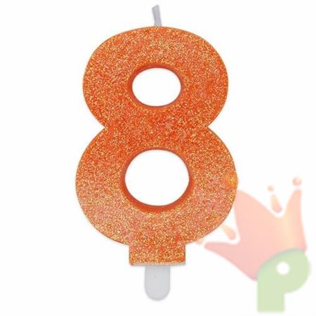 CANDELINA NUMERO 8 DI CERA SWEETY ARANCIO GLITTER 9CM