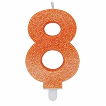 CANDELINA NUMERO 8 DI CERA SWEETY ARANCIO GLITTER 9CM