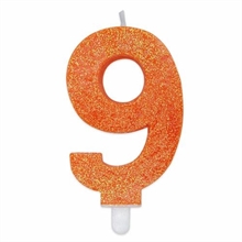 CANDELINA NUMERO 9 DI CERA SWEETY ARANCIO GLITTER 9CM