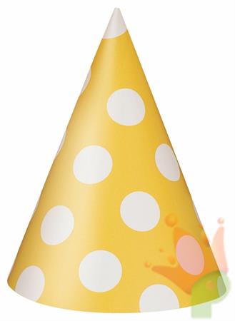 CAPPELLI IN CARTA GIALLO CON POIS BIANCHI 8PZ