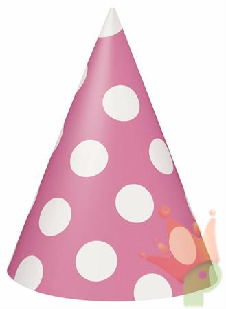 CAPPELLI IN CARTA ROSA CON POIS BIANCHI 8PZ